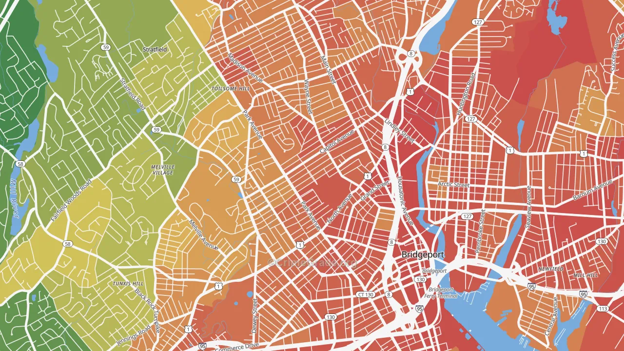 Brooklawn-St. Vincent, Bridgeport, CT Map of Vehicle Theft Rates