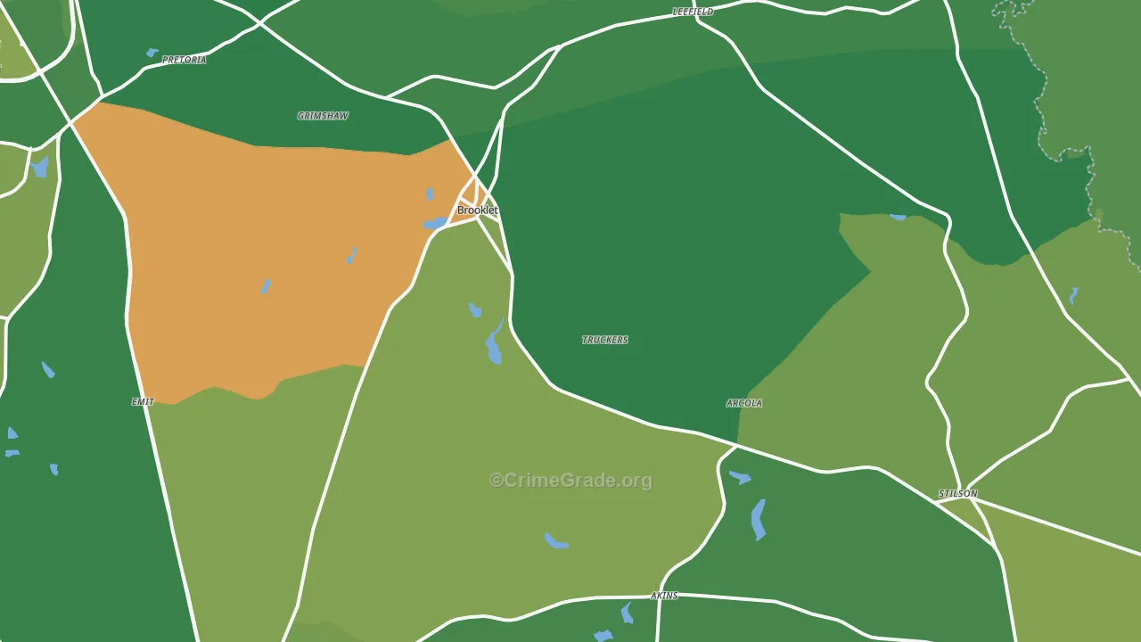 Brooklet, GA Map of Vehicle Theft Rates