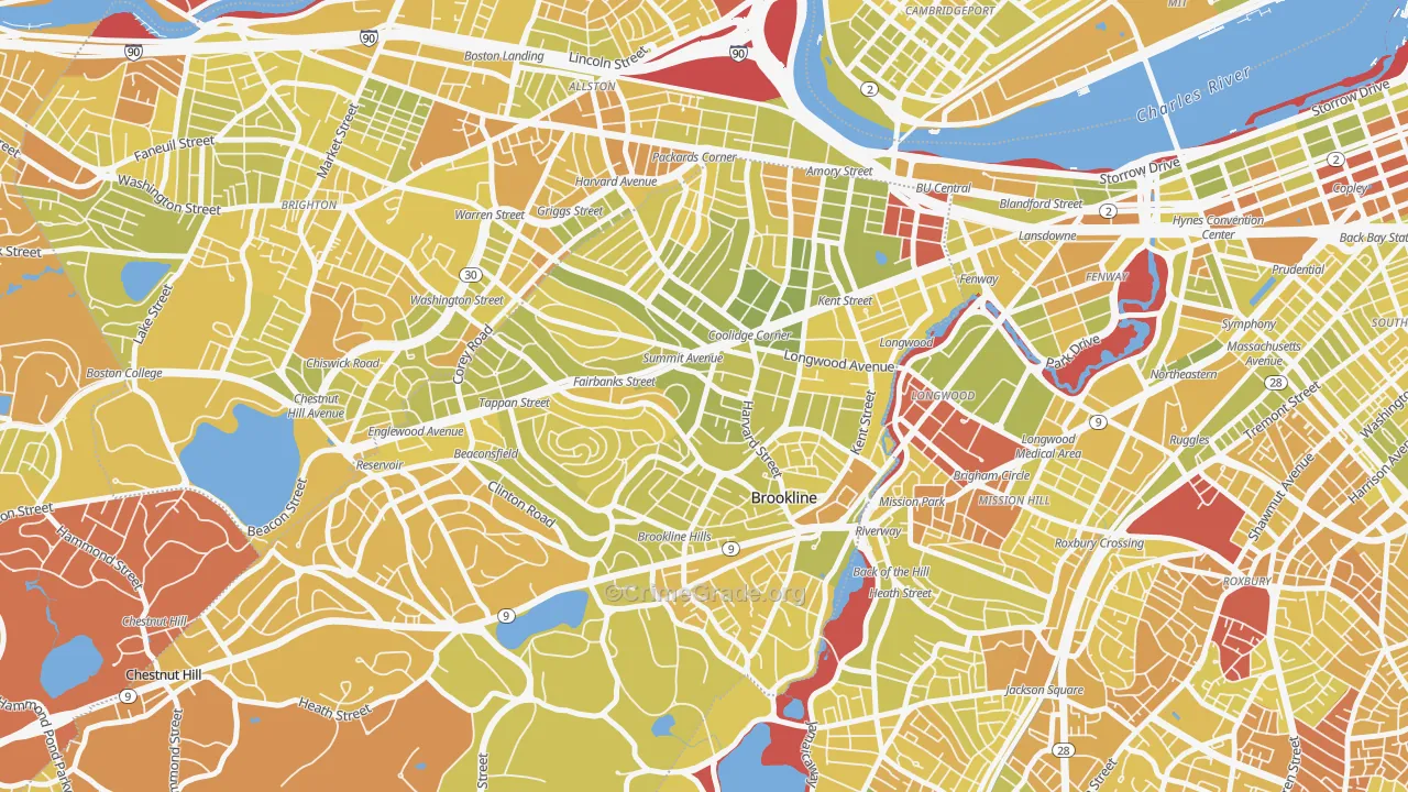 Brookline, MA Map of Vehicle Theft Rates