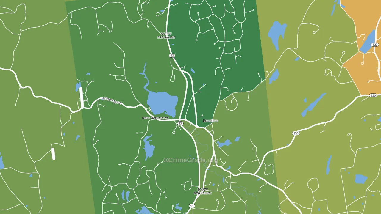 Brookline, NH Map of Vehicle Theft Rates
