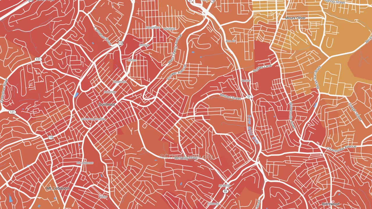 Brookline, Pittsburgh, PA Map of Vehicle Theft Rates