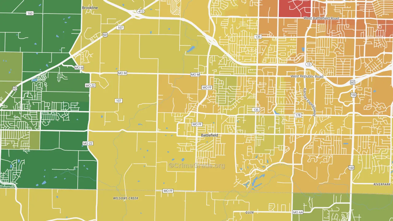 Brookline Station, MO Map of Vehicle Theft Rates
