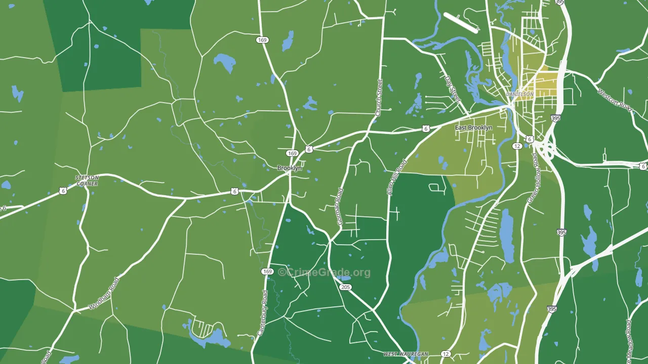 Brooklyn, CT Map of Vehicle Theft Rates