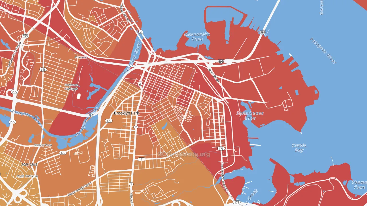 Brooklyn-Curtis Bay, Brooklyn, MD Map of Vehicle Theft Rates