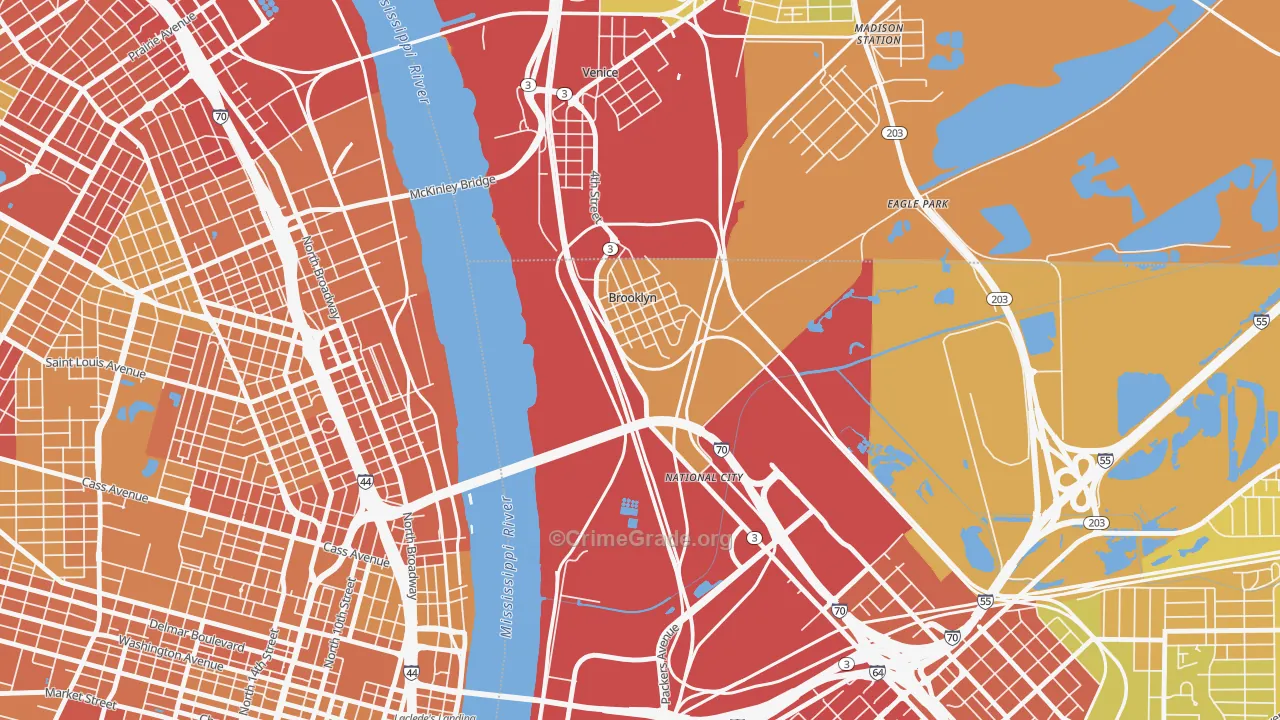 Brooklyn, IL Map of Vehicle Theft Rates