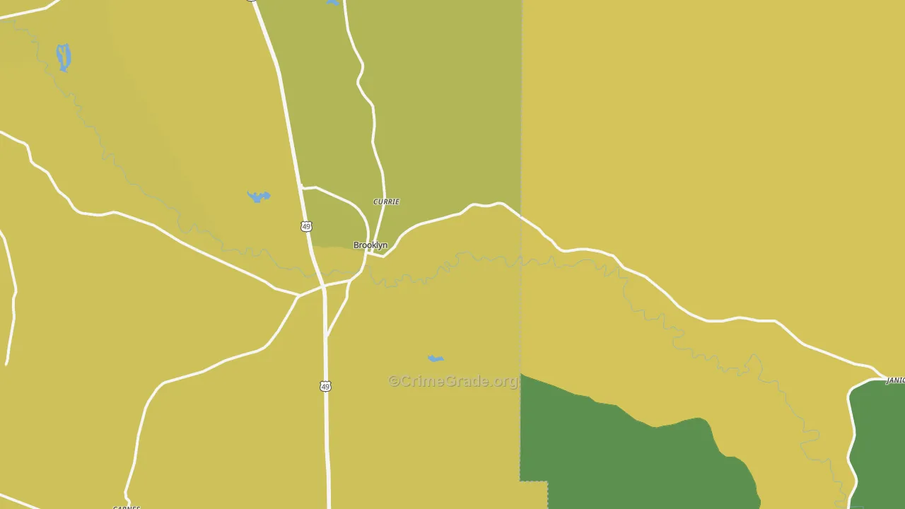Brooklyn, MS Map of Vehicle Theft Rates