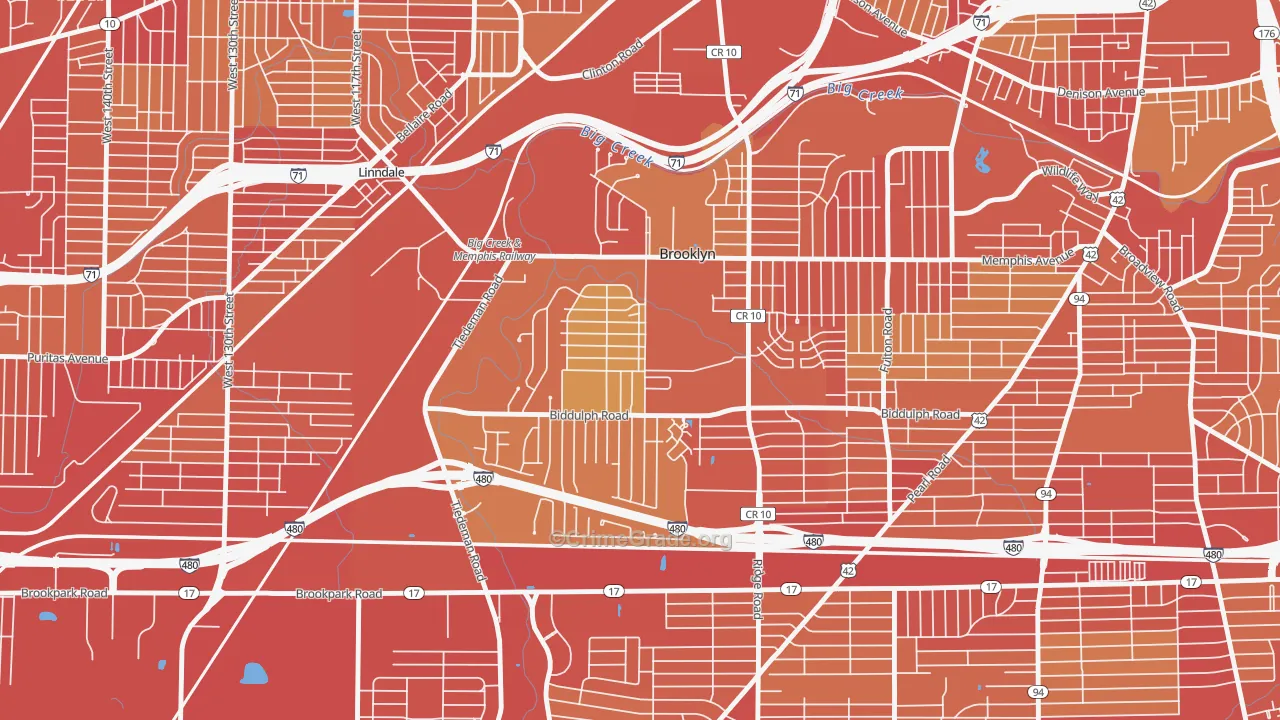 Brooklyn, OH Map of Vehicle Theft Rates