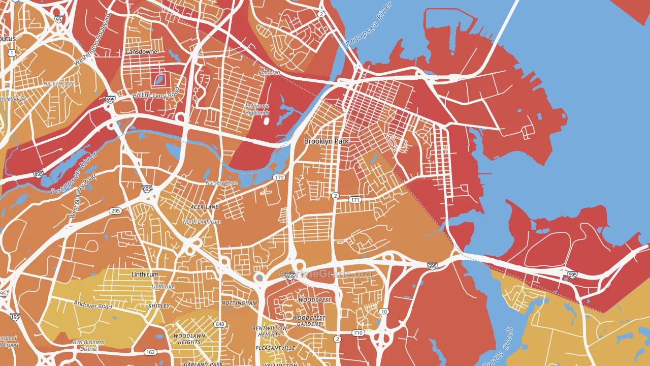 Brooklyn Park, MD Map of Vehicle Theft Rates