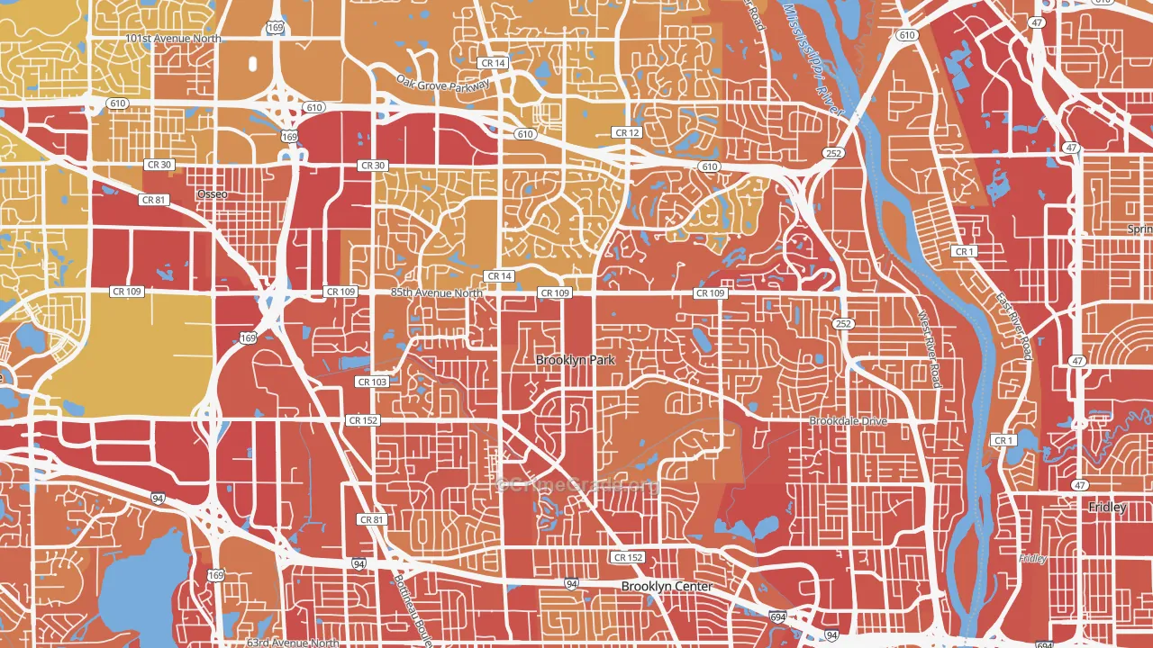 Brooklyn Park, MN Map of Vehicle Theft Rates