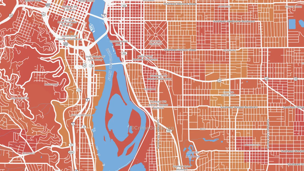 Brooklyn, Portland, OR Map of Vehicle Theft Rates