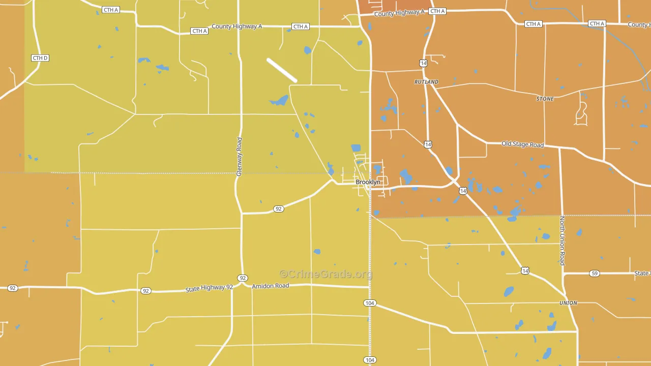 Brooklyn, WI Map of Vehicle Theft Rates