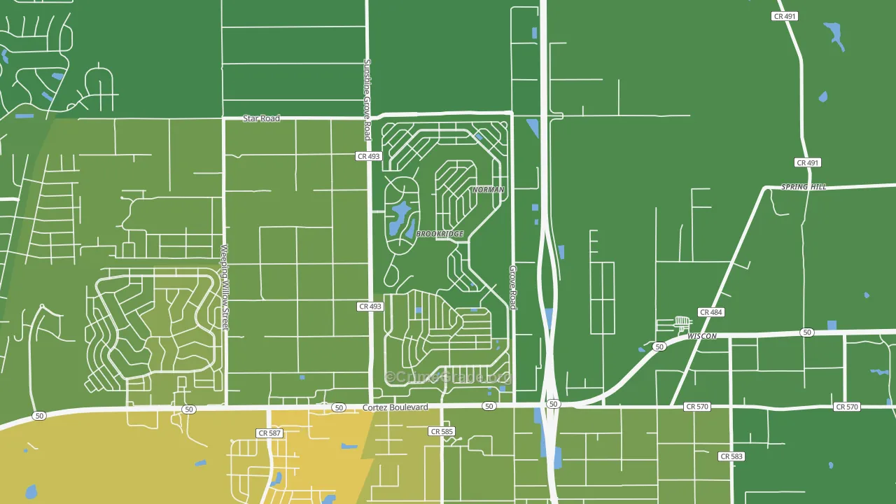 Brookridge, FL Map of Vehicle Theft Rates