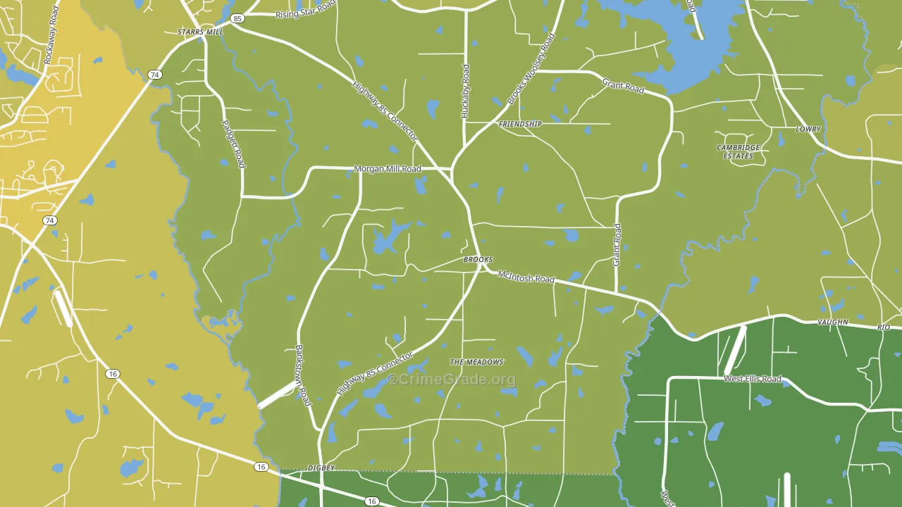 Brooks, GA Map of Vehicle Theft Rates
