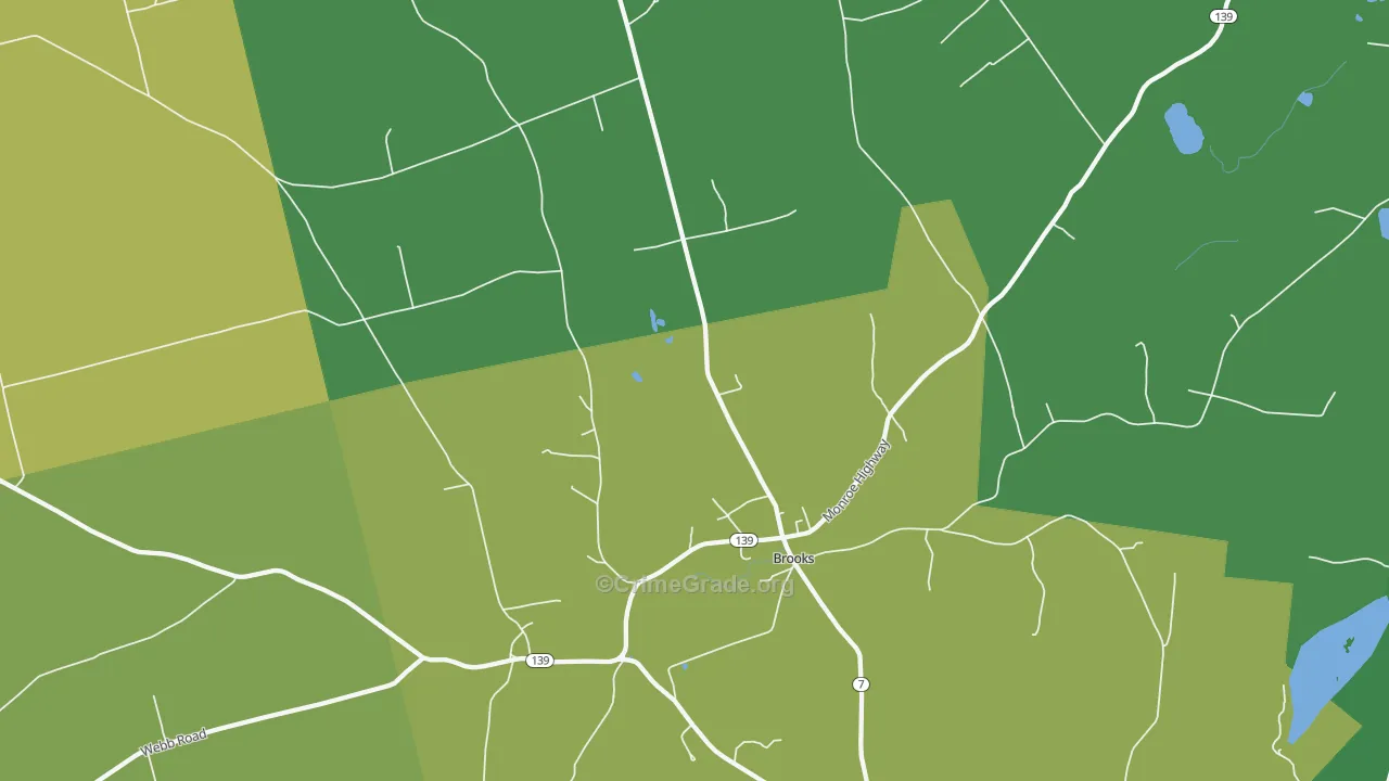 Brooks, ME Map of Vehicle Theft Rates