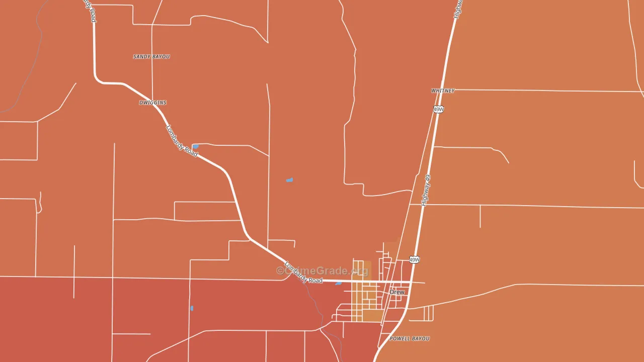 Brooks, MS Map of Vehicle Theft Rates