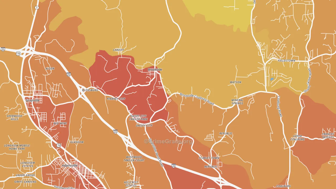Brookside, AL Map of Vehicle Theft Rates