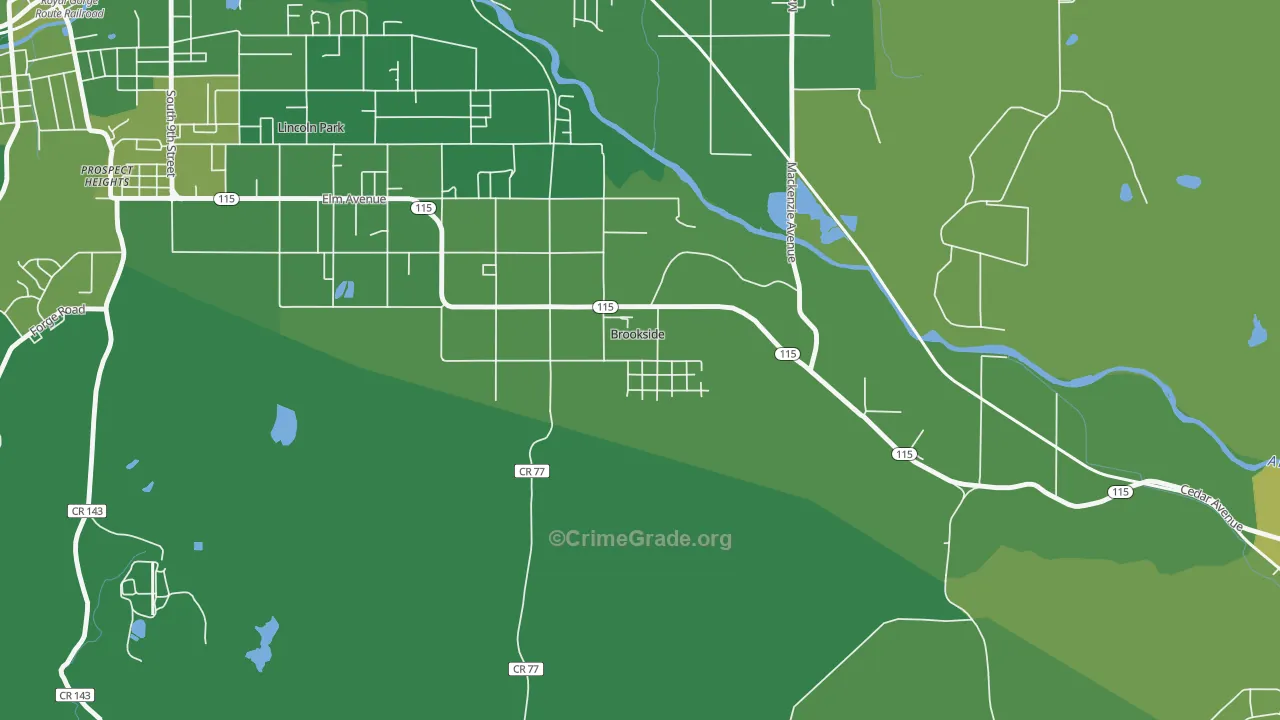 Brookside, CO Map of Vehicle Theft Rates