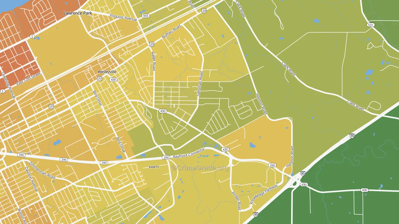 Brookside, Erie, PA Map of Vehicle Theft Rates
