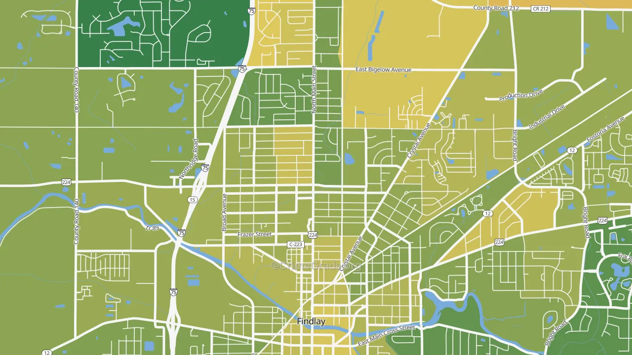Brookside, Findlay, OH Map of Vehicle Theft Rates