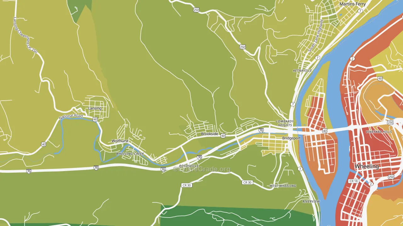 Brookside, OH Map of Vehicle Theft Rates