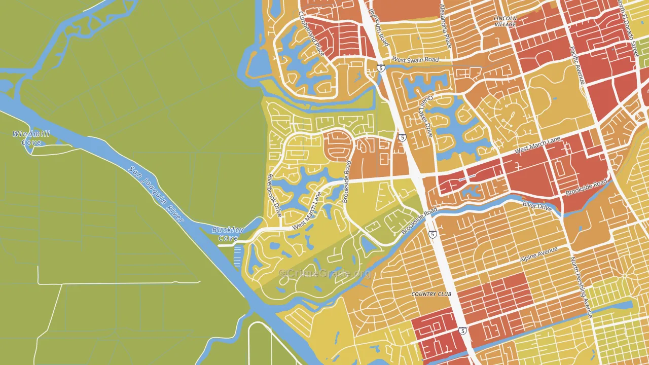 Brookside, Stockton, CA Map of Vehicle Theft Rates