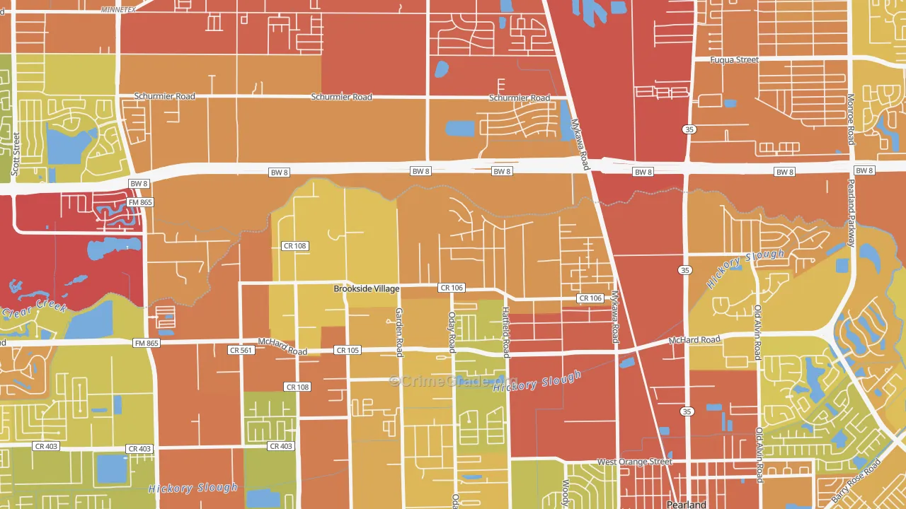 Brookside Village, TX Map of Vehicle Theft Rates