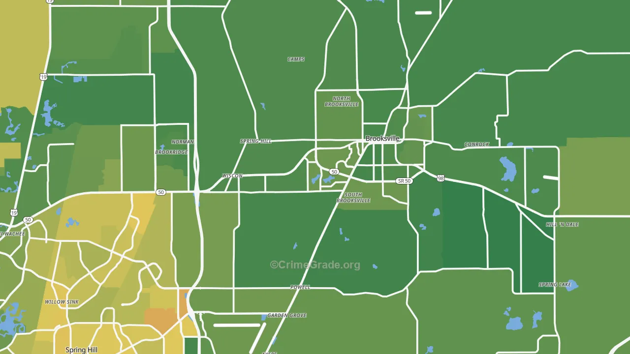 Brooksville, FL Map of Vehicle Theft Rates