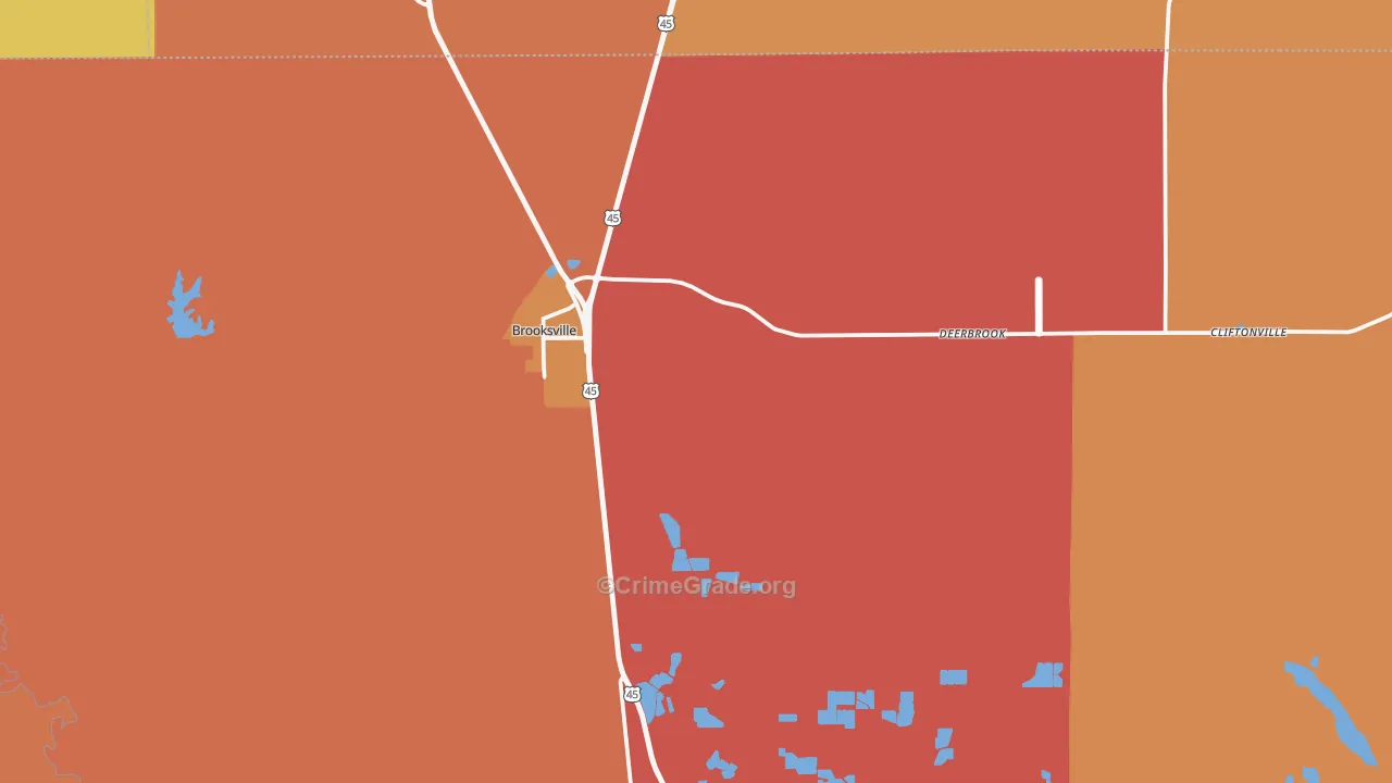 Brooksville, MS Map of Vehicle Theft Rates