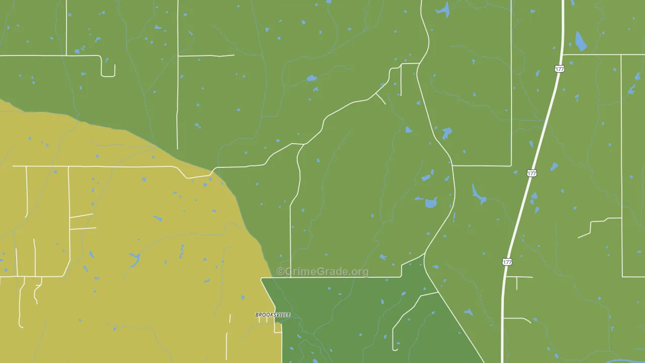 Brooksville, OK Map of Vehicle Theft Rates