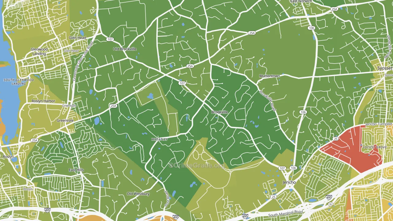 Brookville, NY Map of Vehicle Theft Rates