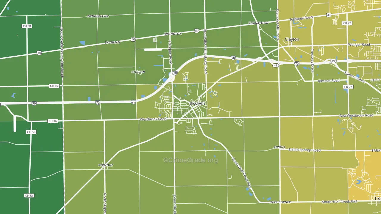 Brookville, OH Map of Vehicle Theft Rates