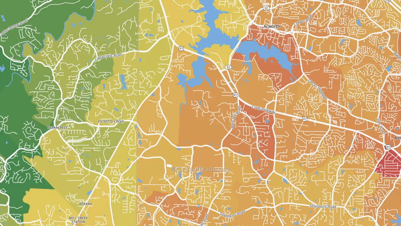 Brookwood, Acworth, GA Map of Vehicle Theft Rates