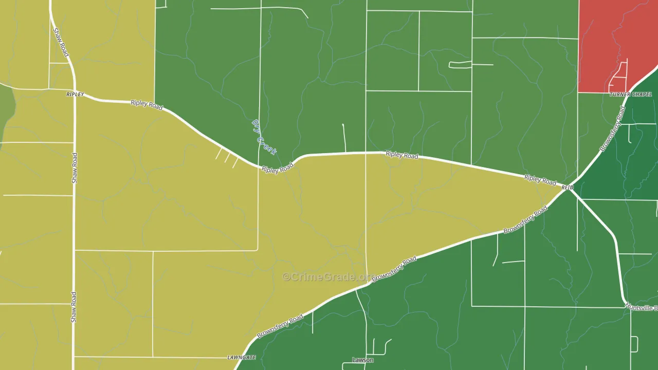 Brookwood Forest, AL Map of Vehicle Theft Rates