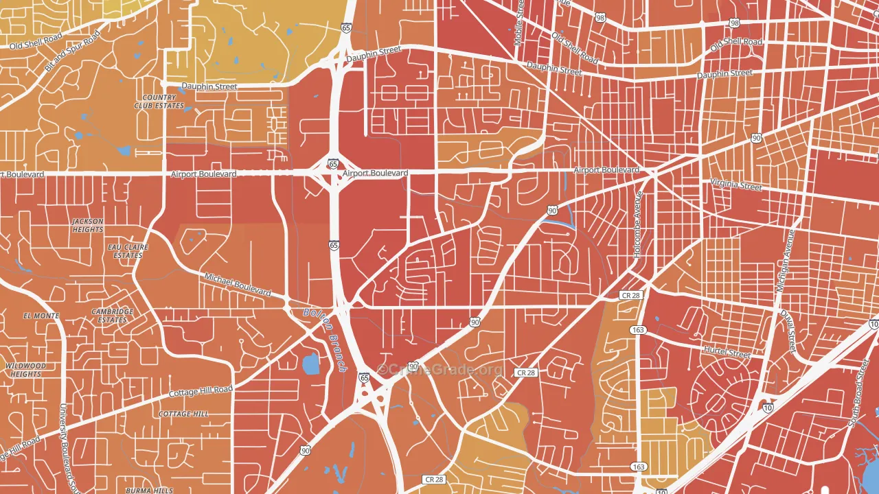 Brookwood, Mobile, AL Map of Vehicle Theft Rates