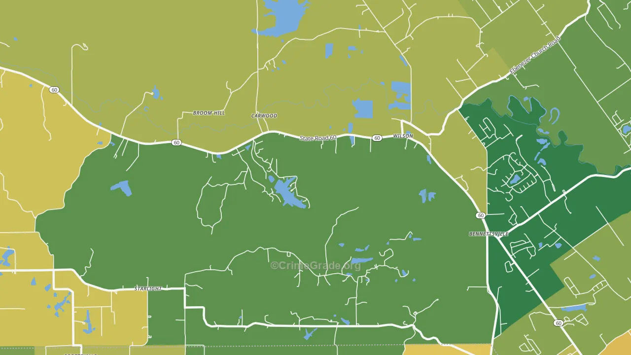 Broom Hill, IN Map of Vehicle Theft Rates