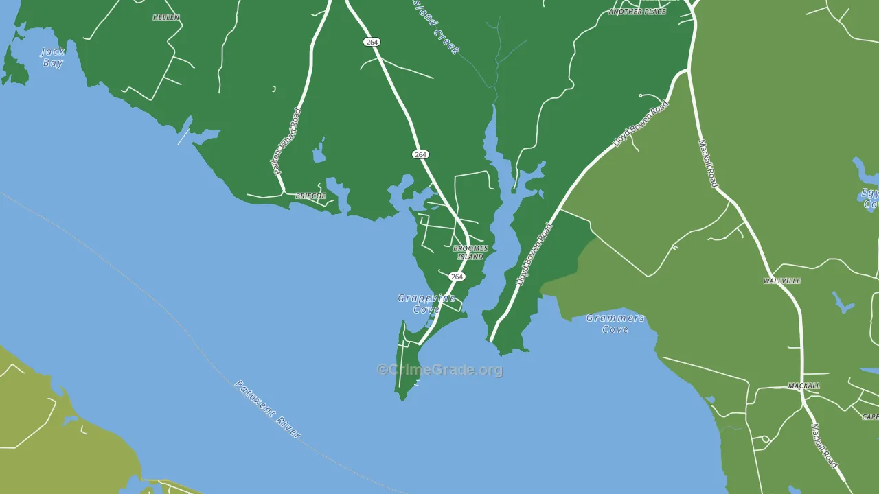 Broomes Island, MD Map of Vehicle Theft Rates