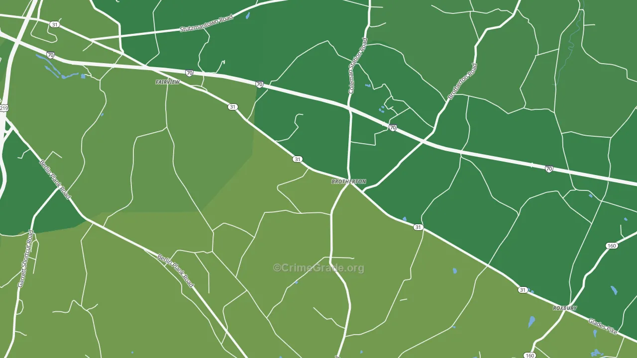 Brotherton, PA Map of Vehicle Theft Rates