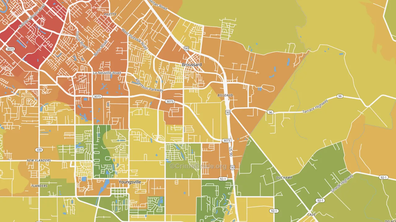 Broussard, LA Map of Vehicle Theft Rates
