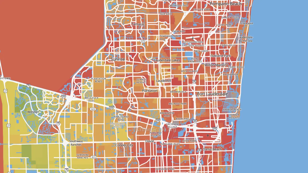 Broward County, FL Map of Vehicle Theft Rates