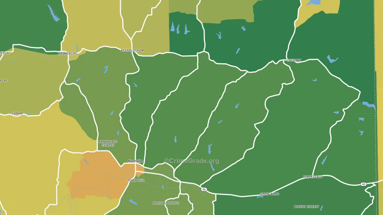 Brown County, IN Map of Vehicle Theft Rates