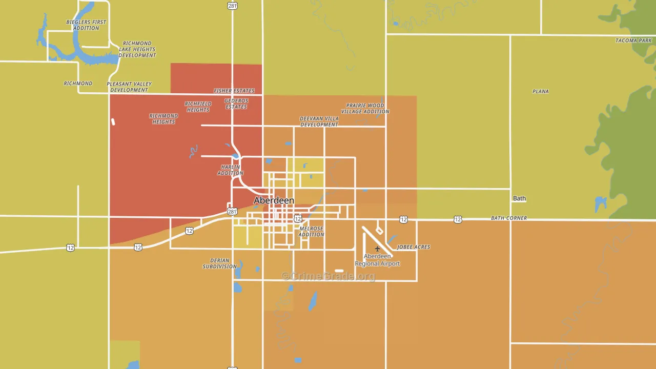 Brown County, SD Map of Vehicle Theft Rates