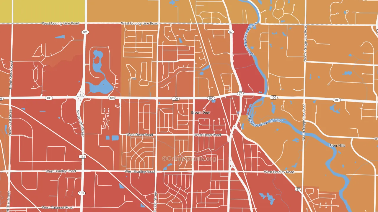 Brown Deer, WI Map of Vehicle Theft Rates