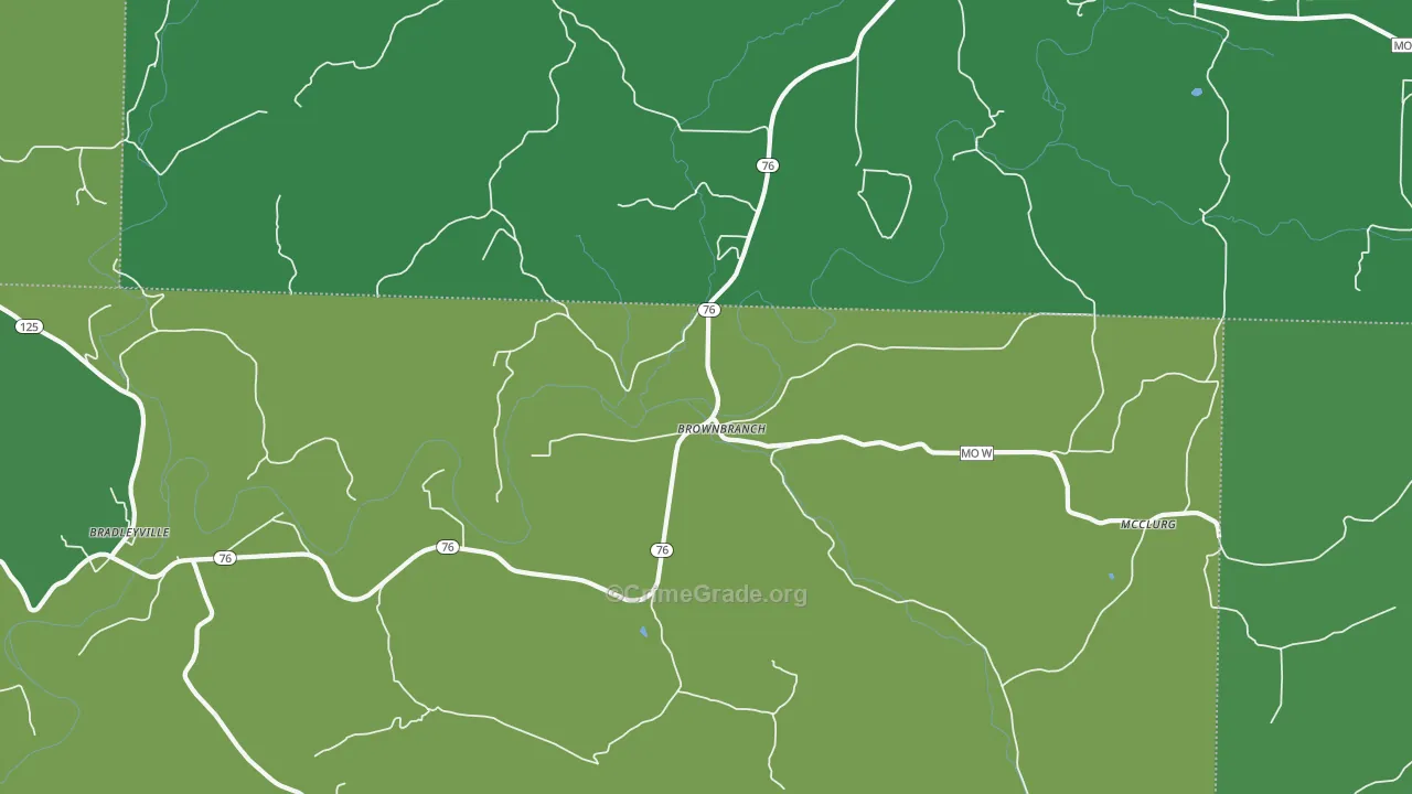 Brownbranch, MO Map of Vehicle Theft Rates