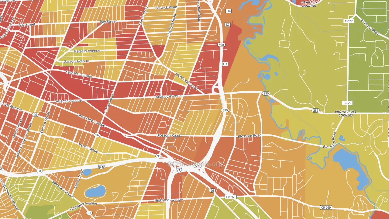 Browncroft, Rochester, NY Map of Vehicle Theft Rates
