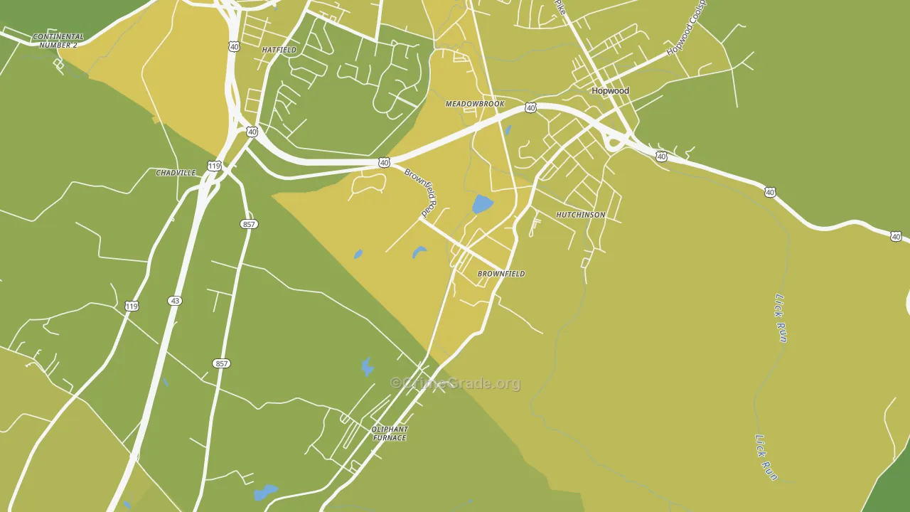 Brownfield, PA Map of Vehicle Theft Rates