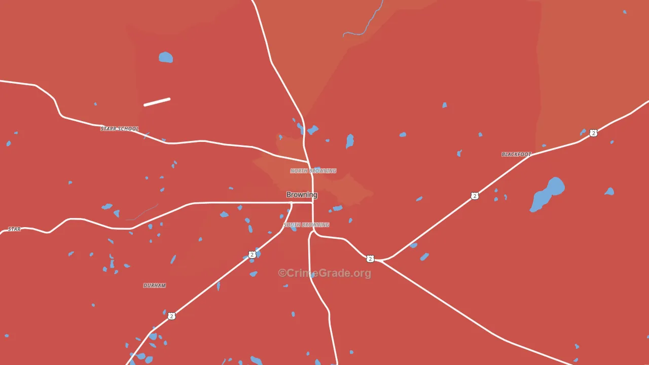 Browning, MT Map of Vehicle Theft Rates