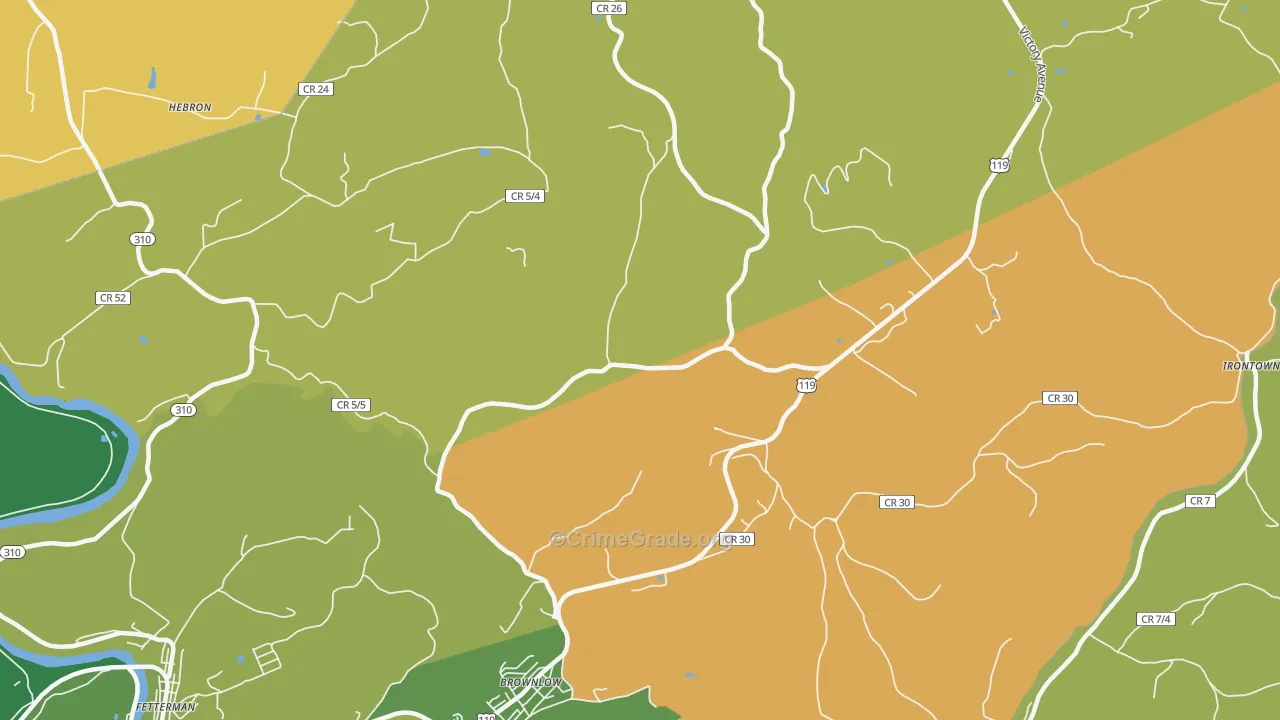 Brownlow, WV Map of Vehicle Theft Rates
