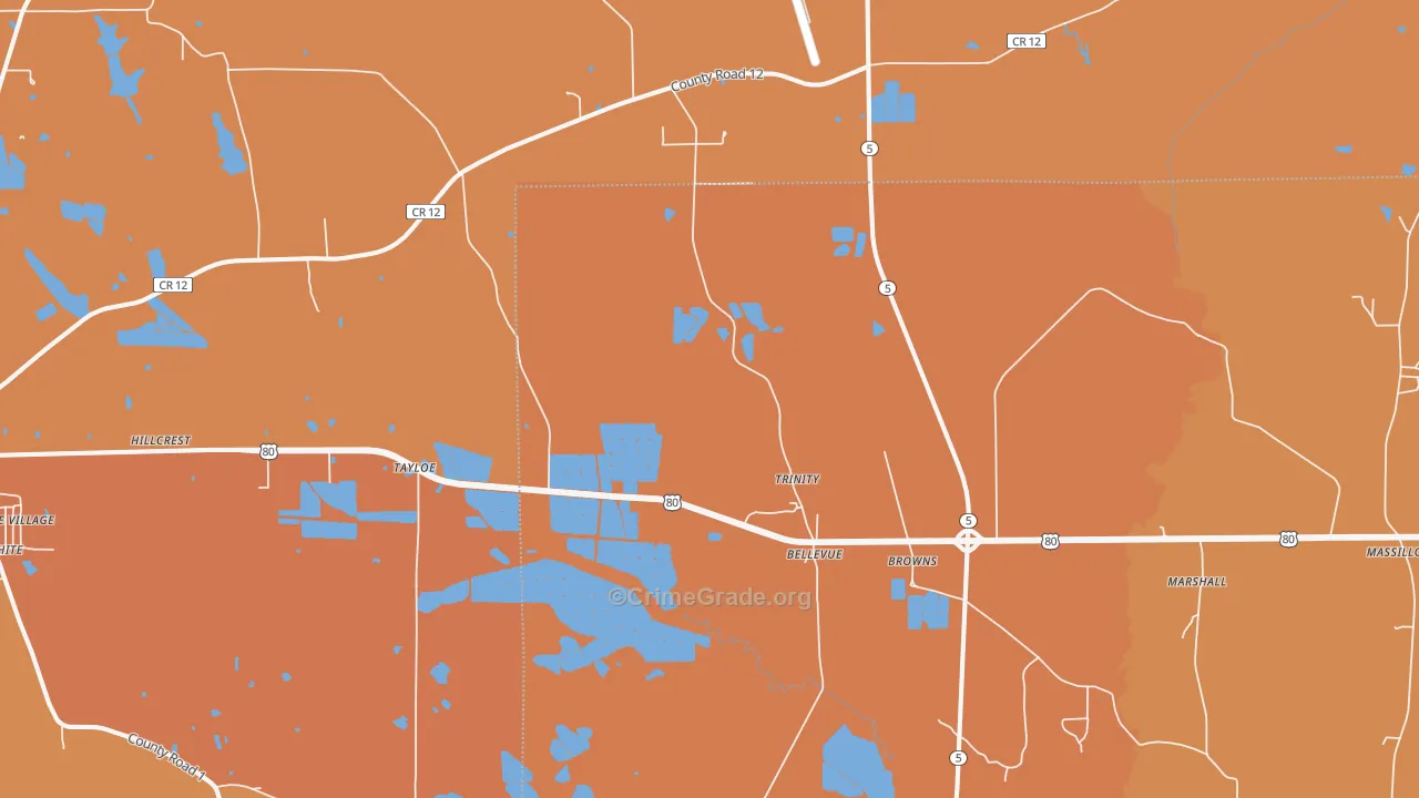 Browns, AL Map of Vehicle Theft Rates