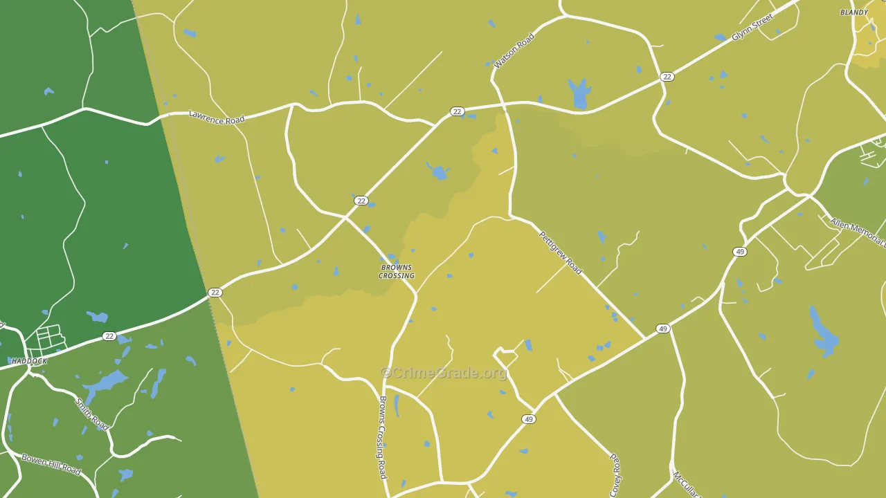 Browns Crossing, GA Map of Vehicle Theft Rates