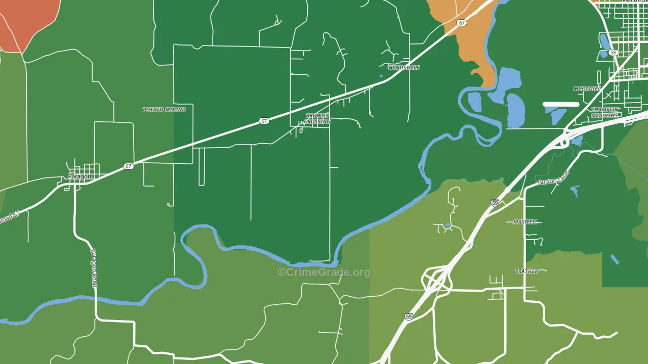 Browns Crossing, IN Map of Vehicle Theft Rates